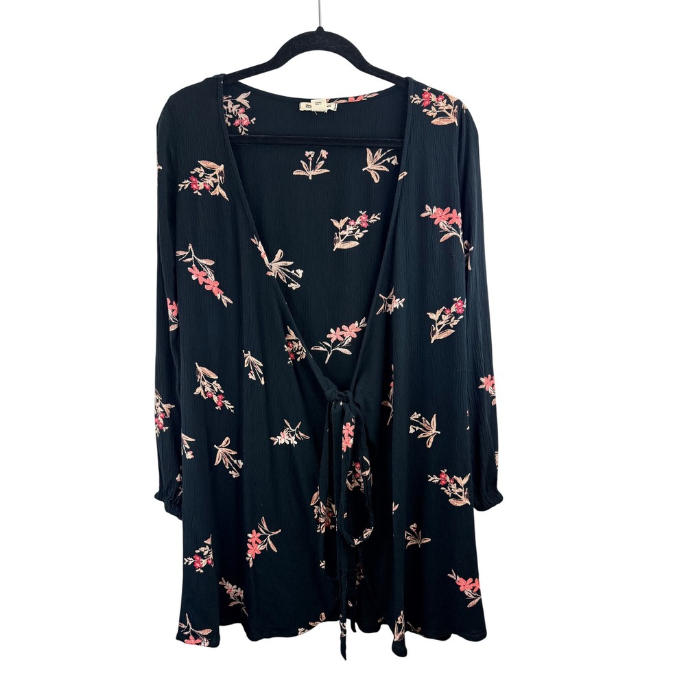 BILLABONG Love Warrior Wrap Black Floral Mini Dress S/P/CH Flowy Beach Boho Chic